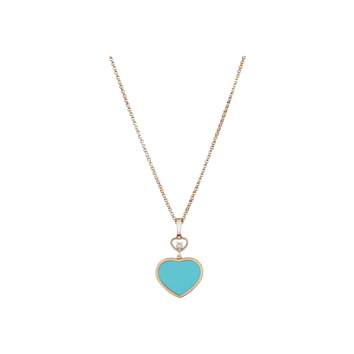 CHOPARD - COLLANA HAPPY HEARTS IN ORO ROSA CON DIAMANTE E TURCHESE - 797482-5401 - 797482-5401