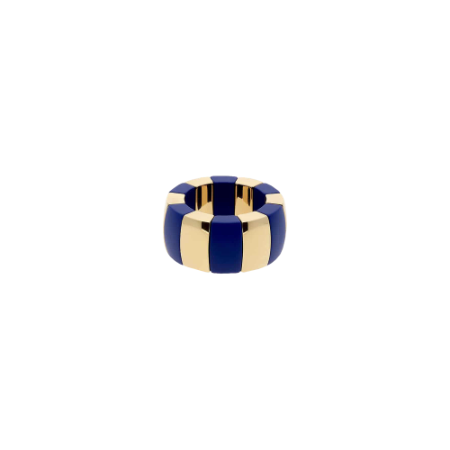 DOMINO ANELLO ELASTICO IN CERAMICA DORATA E CERAMICA BLU LUCIDO