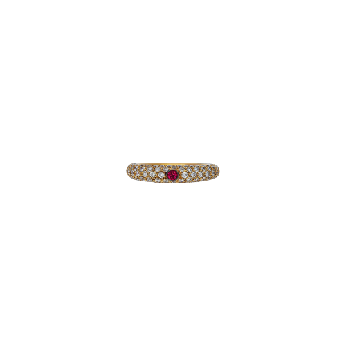Anello in oro rosa 18 carati,diamanti bianchi e rubino naturale