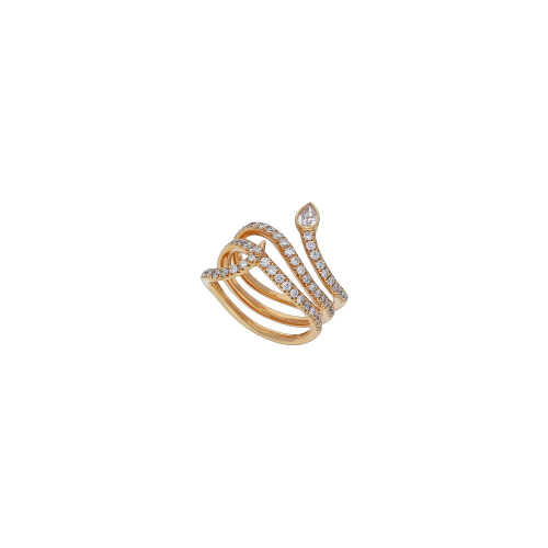Serpente-Anello in oro rosa 18 carati e diamanti bianchi taglio brillante e taglio goccia