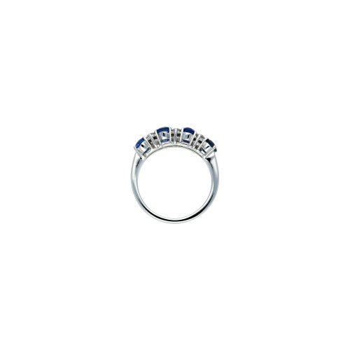Anello in oro bianco 18 carati, zaffiri blu e diamanti bianchi taglio brillante