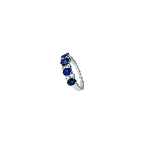 Anello in oro bianco 18 carati, zaffiri blu e diamanti bianchi taglio brillante