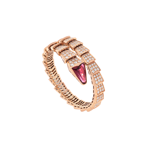 BRACCIALE SERPENTI VIPER IN ORO ROSA CON RUBELITE E PAVÈ DI DIAMANTI - BR856126 - BR856126