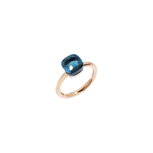 ANELLO NUDO - ANELLO NUDO PETIT IN ORO ROSA CON CASTONE IN ORO BIANCO E TOPAZIO BLU LONDON SFACCETTATO - A.B403/O6/TL