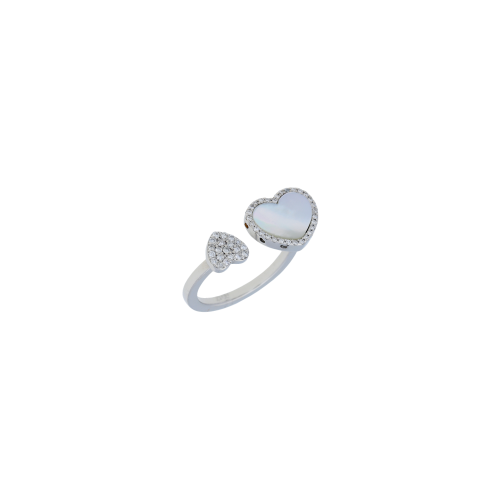 ANELLO IN ORO BIANCO  CON CUORE IN MADREPERLA E CUORE CON DIAMANTI BIANCHI - ANP132/18-MB