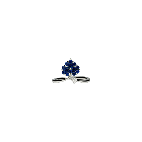 Anello in oro bianco 18 carati con diamante e zaffiri blu taglio brillante