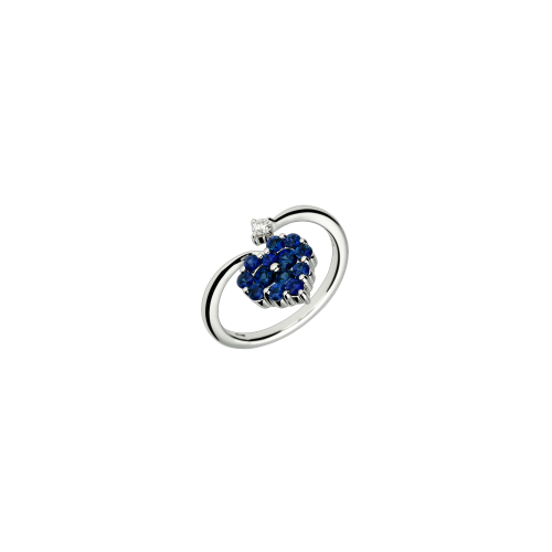 Anello in oro bianco 18 carati con diamante e zaffiri blu taglio brillante