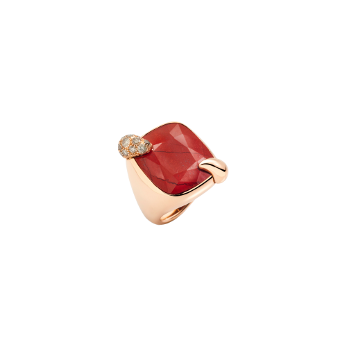 POMELLATO RITRATTO - Anello in oro rosa 18K con 1 diaspro rosso 15,2 ct e 19 diamanti brown 0,65 ct. - A.B713MBR7/DI