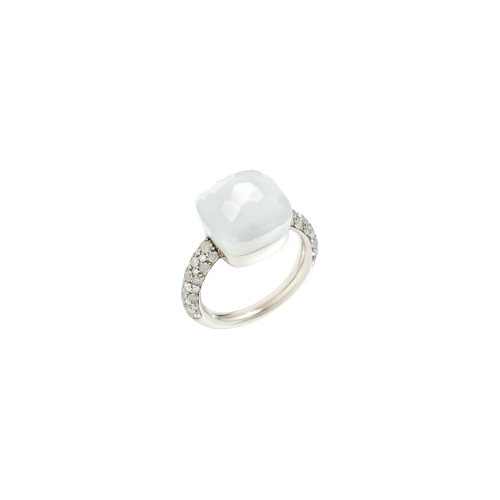 POMELLATO NUDO - Anello in oro bianco 18K, adularia bianca 11 ct, 58 diamanti bianchi e icy 0.77 ct - A.B401BBI2ADB