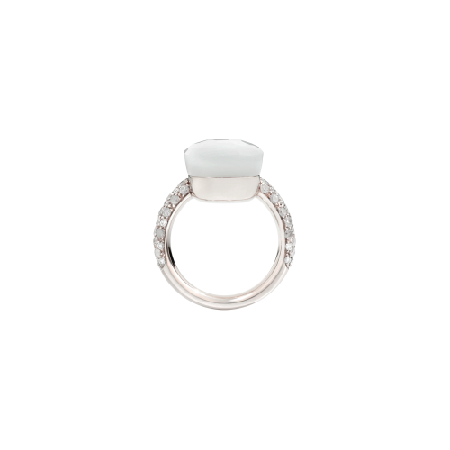 POMELLATO NUDO - Anello in oro bianco 18K, adularia bianca 11 ct, 58 diamanti bianchi e icy 0.77 ct - A.B401BBI2ADB