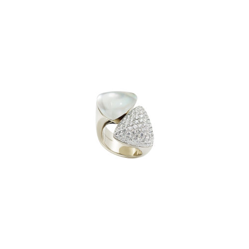 ANELLO FRECCIA IN ORO BIANCO CRISTALLO MADREPERLA E DIAMANTI BIANCHI - PG1401A303