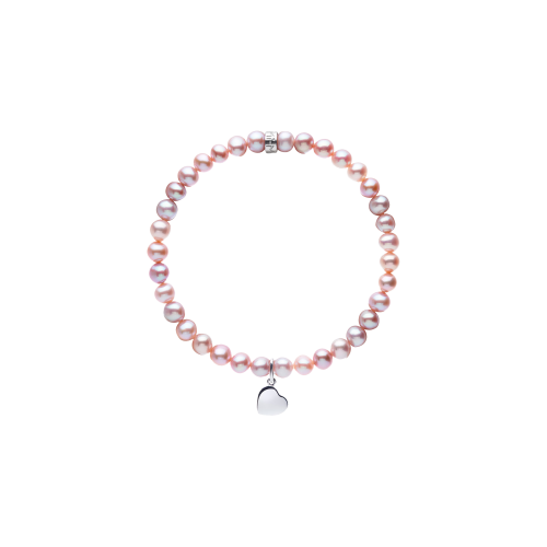 BRACCIALE ELASTICA PERLE VIOLA E CIONDOLO CUORE IN ARGENTO