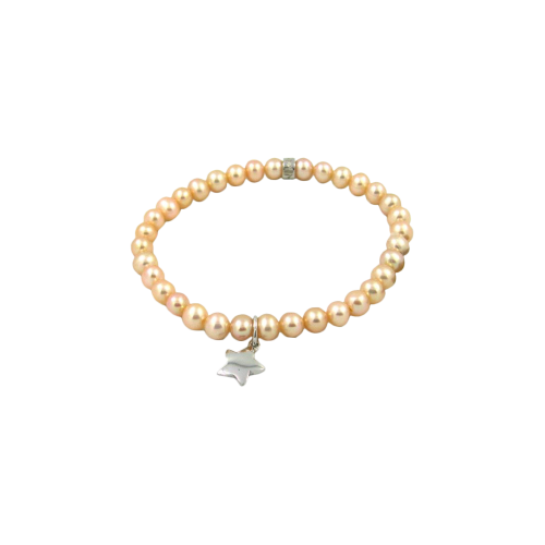 BRACCIALE ELASTICA PERLE ROSA E CIONDOLO STELLA IN ARGENTO