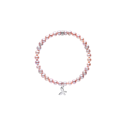 BRACCIALE ELASTICA PERLE VIOLA CON CIONDOLO FARFALLA IN ARGENTO
