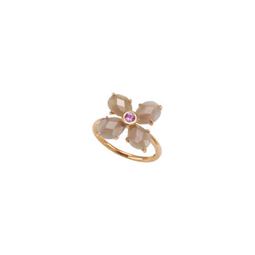 ANELLO BLOOM IN ORO ROSA CON AGATA GRIGIA E ZAFFIRO ROSA - AXM111R8A9Z2