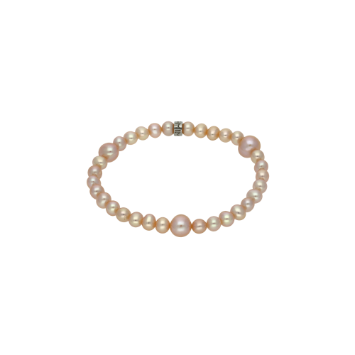 BRACCIALE ELASTICA CON PERLE ROSA, PERLE BIANCHE E ELEMENTO IN ARGENTO - B270ARP