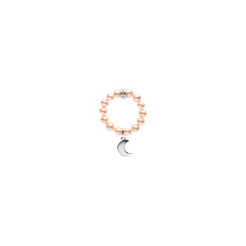 ANELLO ELASTICA PERLE ROSA E CHARM LUNA IN ARGENTO