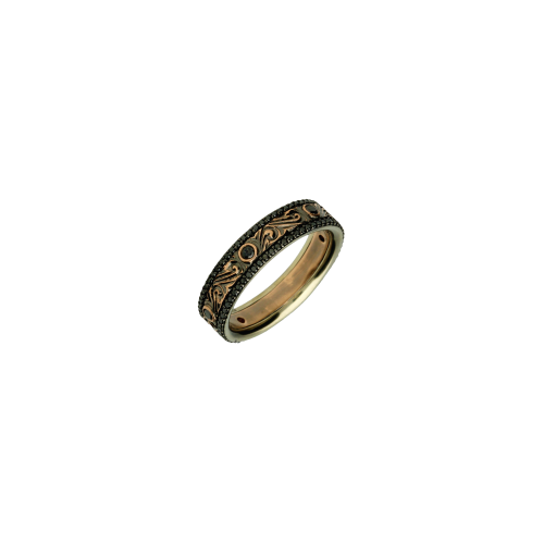 ANELLO IN ORO ROSA INCISO A MANO E DIAMANTI NERI - VR26218DKX09