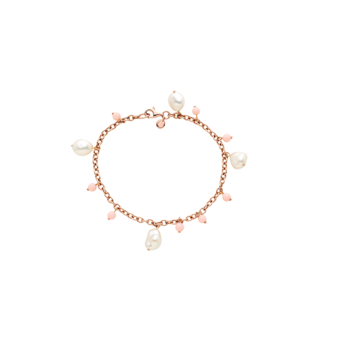 BRACCIALE FREEVOLA IN ORO ROSA CON PERLE E CORALLO ROSA - BXM278R1P2