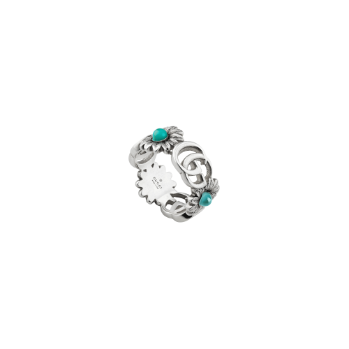 ANELLO GUCCI GG MARMONT IN ARGENTO CON FIORI E DOPPIA GG - YBC5273940010 - YBC5273940010