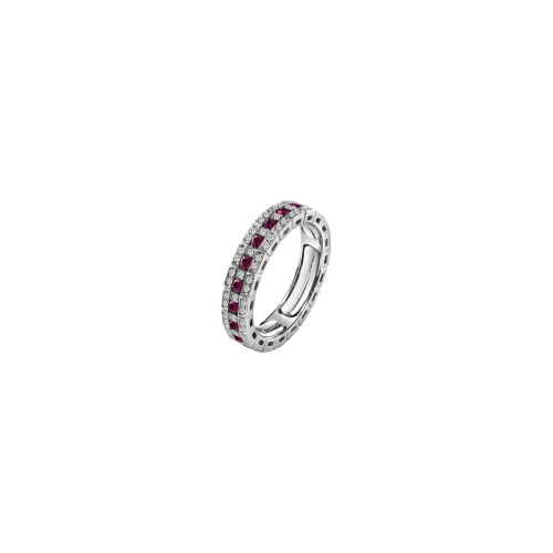 ANELLO VERETTA A GIRO INTERO DAMIANI BELLE EPOQUE IN ORO BIANCO CON DIAMANTI E RUBINI