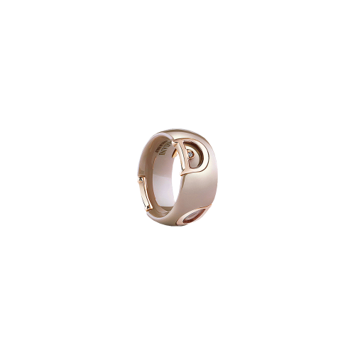 ANELLO DAMIANI D.ICON IN ORO ROSA,  CERAMICA CAPPUCCINO E DIAMANTE