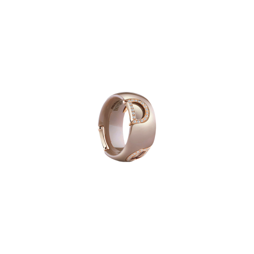 ANELLO DAMIANI D.ICON IN ORO ROSA, CERAMICA COLOR CAPPUCCINO E DIAMANTI