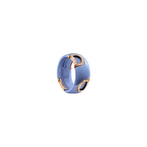 ANELLO DAMIANI D.ICON IN ORO ROSA, CERAMICA AZZURRA E DIAMANTI