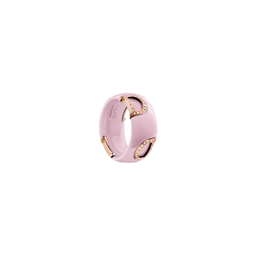 ANELLO DAMIANI D.ICON IN ORO ROSA, CERAMICA ROSA E DIAMANTI