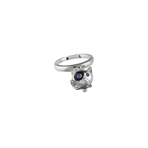 Anello Campanelle Gatto in argento, smalto nero e zaffiri blu - 38571