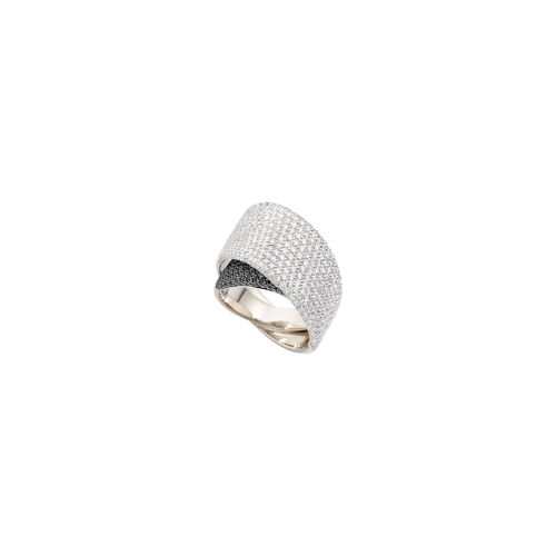 ANELLO TOURBILLON IN ORO BIANCO 18K, DIAMANTI BIANCHI E NERI - PG0527A050