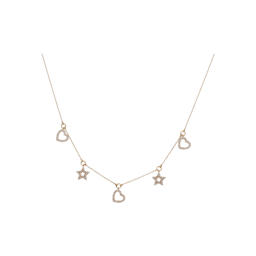 COLLANA GIROCOLLO IN ORO ROSA CON PENDENTI CUORI E STELLE IN DIAMANTI - VN27124DP