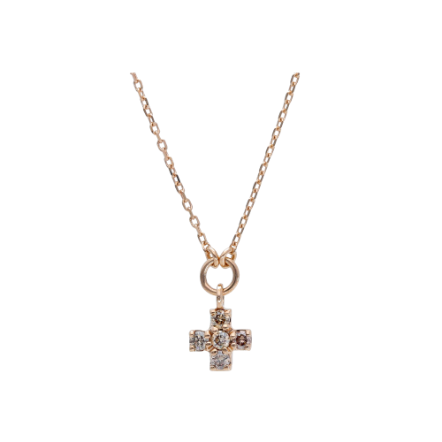 COLLANA IN ORO ROSA CON CROCE PENDENTE IN DIAMANTI BROWN - VN27143DBP