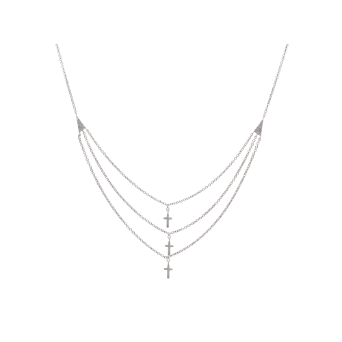 COLLANA MULTIFILO IN ORO BIANCO CON CROCI PENDENTI IN PAVÉ DI DIAMANTI - C054/35B