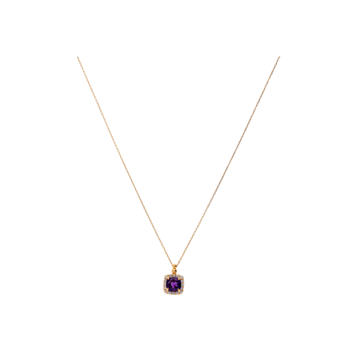 COLLANA IN ORO ROSA CON CIONDOLO IN AMETISTA E DIAMANTI - VP26056DAMNP