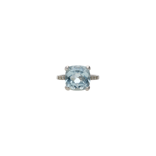 ANELLO IN ORO BIANCO CON ACQUAMARINA CENTRALE E DIAMANTI LATERALI - 3576011