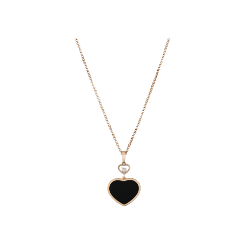 CHOPARD - COLLANAHAPPY HEARTS IN ORO ROSA ETICO, DIAMANTE E ONICE - 797482-5201 - 797482-5201