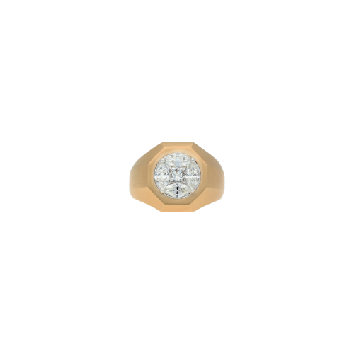 ANELLO OCTAGON IN ORO ROSA SATINATO E DIAMANTI BIANCHI