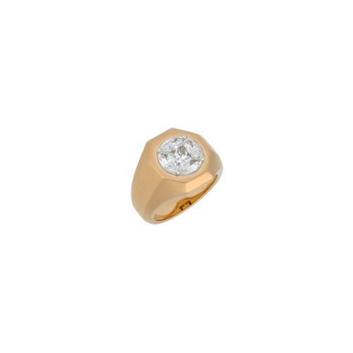 ANELLO OCTAGON IN ORO ROSA SATINATO E DIAMANTI BIANCHI