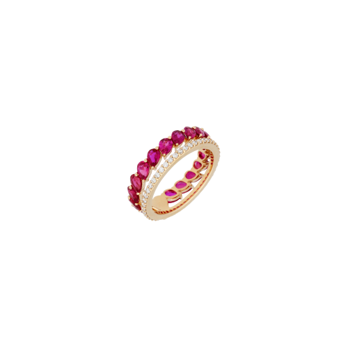 ANELLO ORO ROSA DIAMANTI BIANCHI E RUBINI