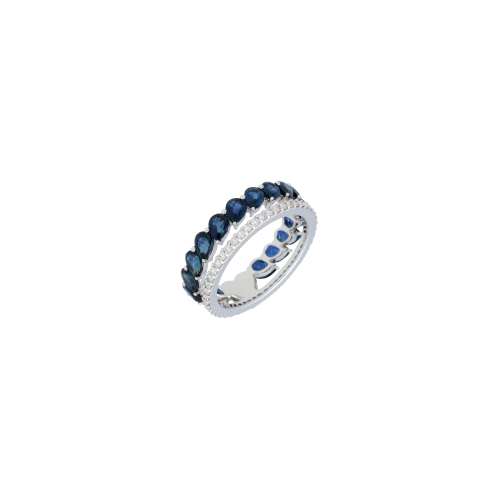 ANELLO IN ORO BIANCO CON ZAFFIRI BLU E DIAMANTI BIANCHI - VR27358SBDW