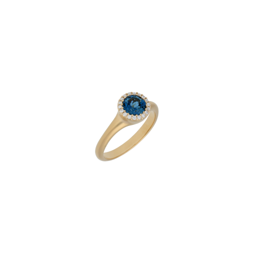 ANELLO IN ORO ROSA TOPAZIO BLU LONDON E DIAMANTI BIANCHI