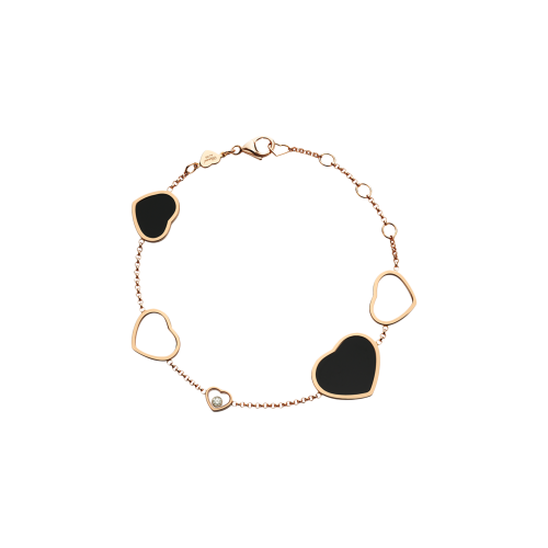 CHOPARD - BRACCIALE HAPPY HEARTS IN ORO ROSA, DIAMANTE E ONICE  - 857482-5021 - 857482-5021