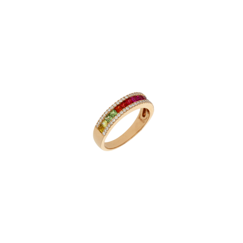 ANELLO IN ORO ROSA CON ZAFFIRI MULTICOLOR E DIAMANTI BIANCHI - KR1003/MS