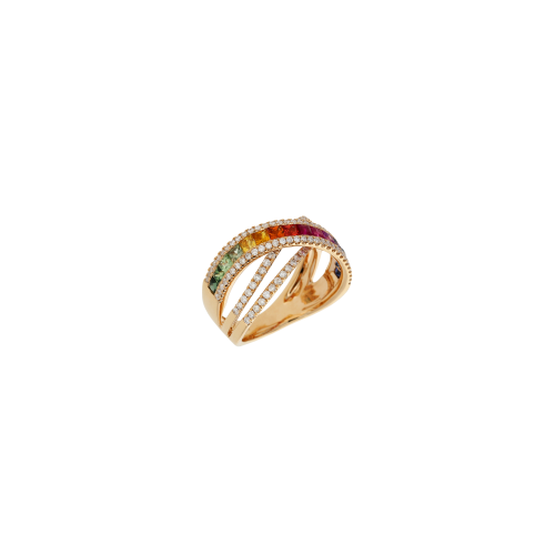 ANELLO IN ORO ROSA CON ZAFFIRI MULTICOLOR E DIAMANTI BIANCHI - R01159RB11