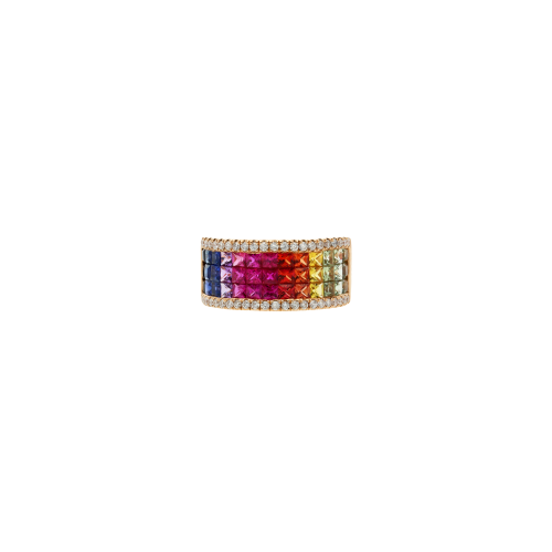 ANELLO IN ORO ROSA CON ZAFFIRI MULTICOLOR E DIAMANTI BIANCHI - R02867RB11