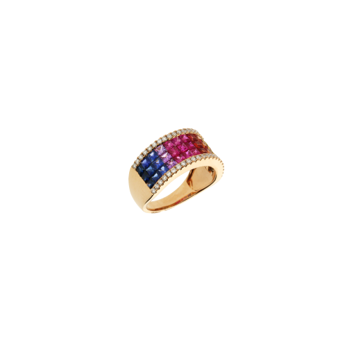 ANELLO IN ORO ROSA CON ZAFFIRI MULTICOLOR E DIAMANTI BIANCHI