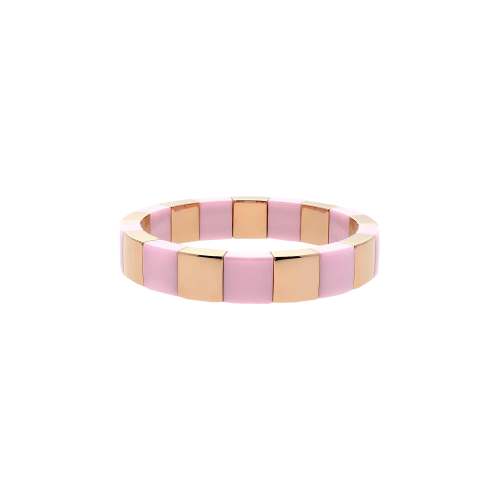 AURA DOMINO BASSO BRACCIALE ELASTICO IN CERAMICA DORATA E CERAMICA ROSA LUCIDA - AU965R1P