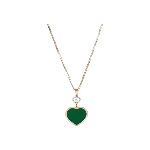 CHOPARD - COLLANA HAPPY HEARTS IN ORO ROSA CON DIAMANTE E AGATA VERDE - 797482-5101 - 797482-5101