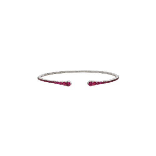 BRACCIALE RIGIDO APERTO IN ORO BIANCO E PAVÉ DI RUBINI - 16814274